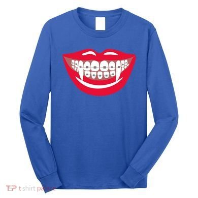 Halloween Funny Vampire Teeth Braces Orthodontist Dentist Cool Gift Long Sleeve Shirt