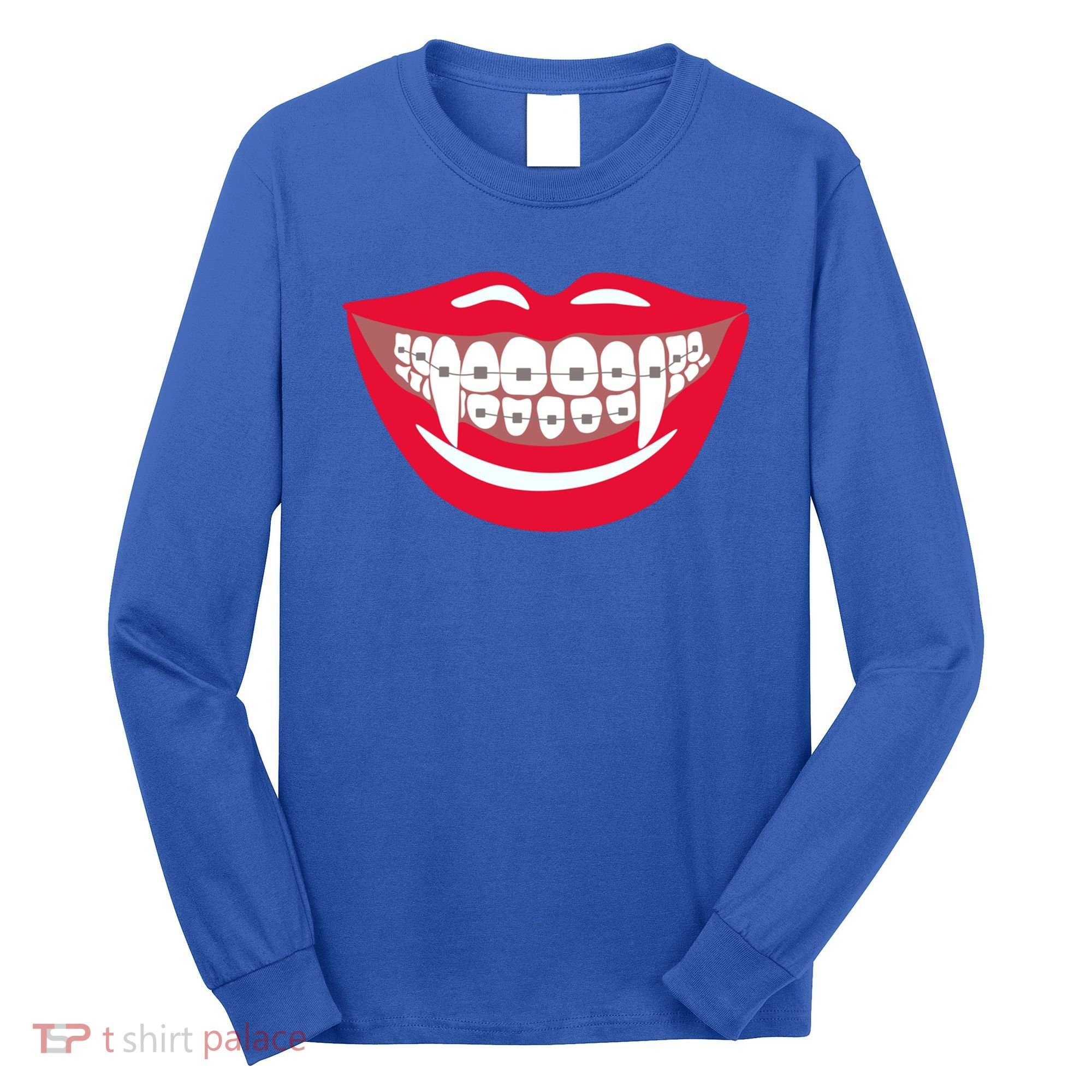 Halloween Funny Vampire Teeth Braces Orthodontist Dentist Cool Gift Long Sleeve Shirt