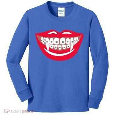 Halloween Funny Vampire Teeth Braces Orthodontist Dentist Cool Gift Kids Long Sleeve Shirt