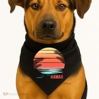 Hawaii Family Vacation Sunset Illustration Gift USA-Made Doggie Bandana thumb 1