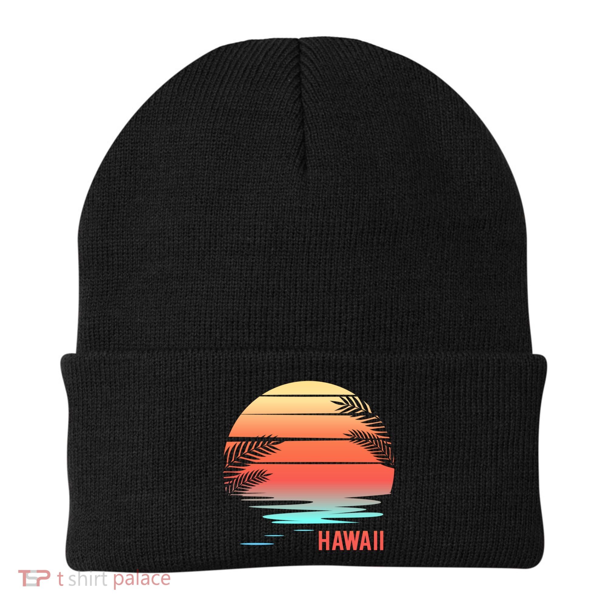 Hawaii Family Vacation Sunset Illustration Gift Beanie