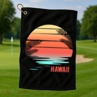 Hawaii Family Vacation Sunset Illustration Gift Golf Towel thumb 1