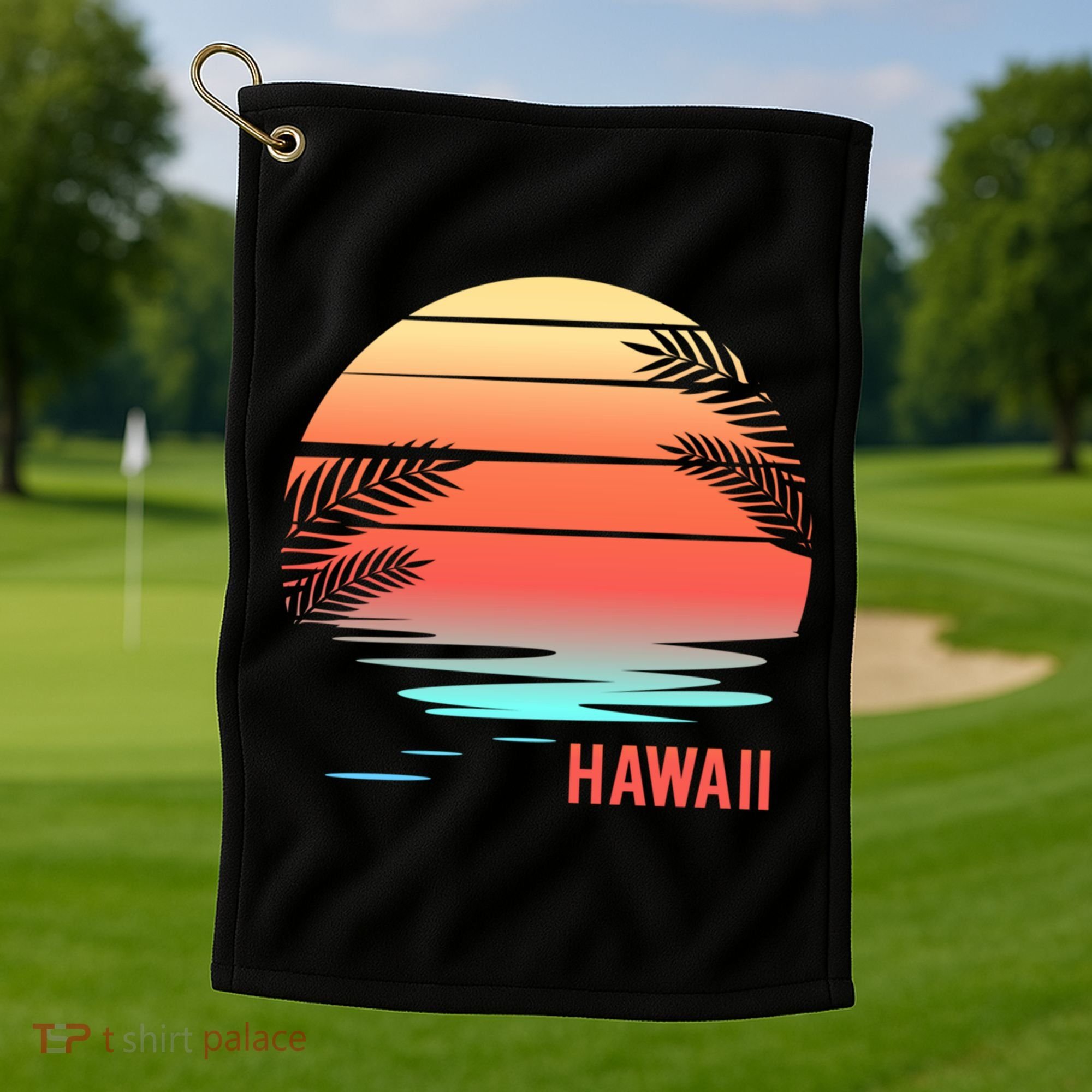 Hawaii Family Vacation Sunset Illustration Gift Golf Towel