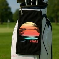 Hawaii Family Vacation Sunset Illustration Gift Golf Towel thumb 2