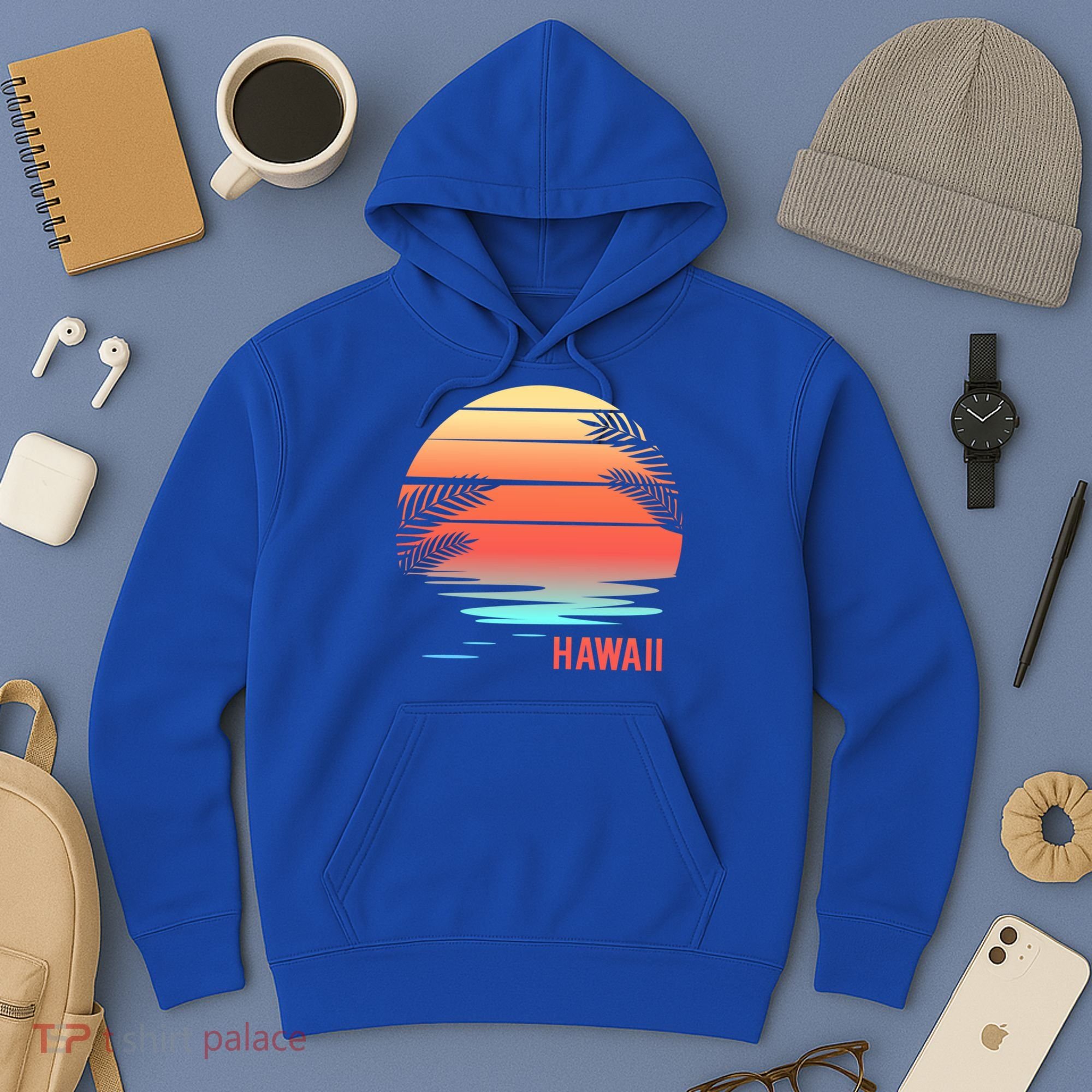 Hawaii Family Vacation Sunset Illustration Gift Hoodie