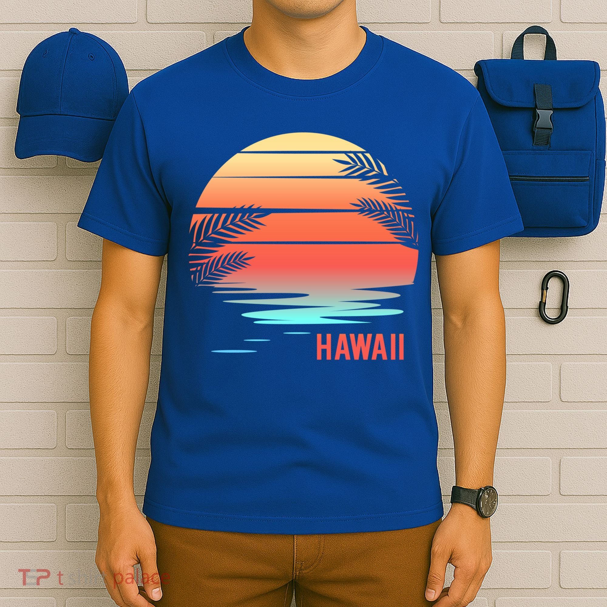 Hawaii Family Vacation Sunset Illustration Gift T-Shirt