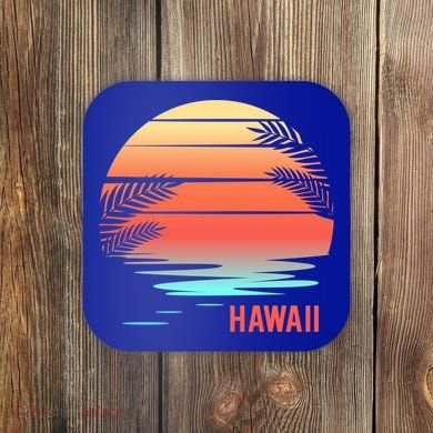 Hawaii Family Vacation Sunset Illustration Gift Coaster