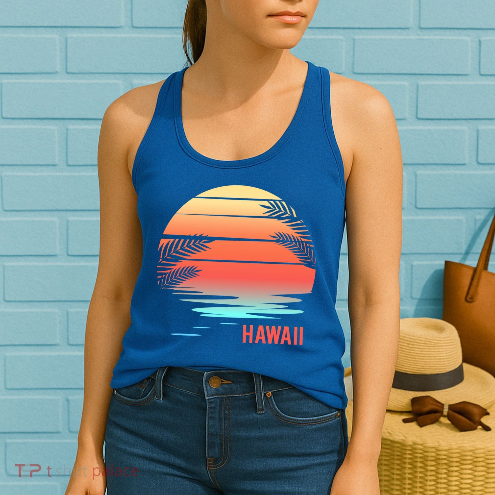 Hawaii Family Vacation Sunset Illustration Gift Women's Tank Top