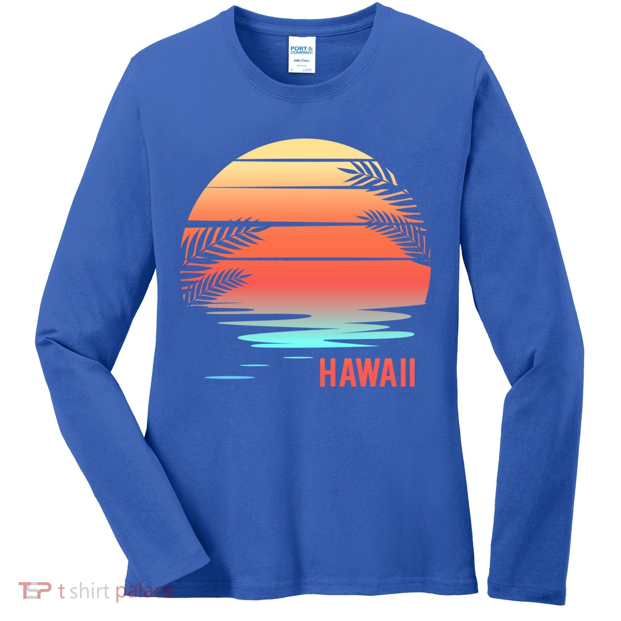Hawaii Family Vacation Sunset Illustration Gift Women's Long Sleeve Shirt
