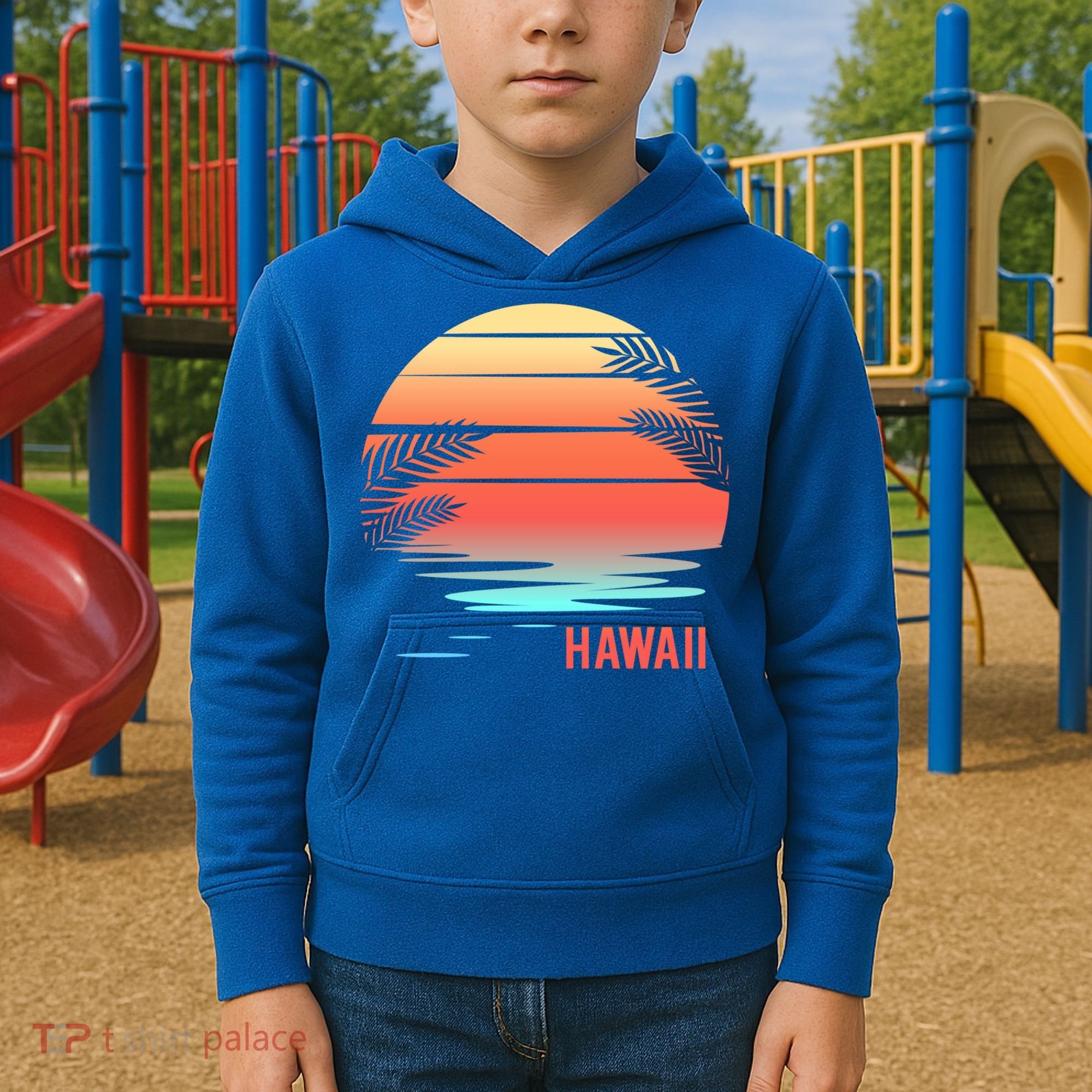 Hawaii Family Vacation Sunset Illustration Gift Kids Hoodie