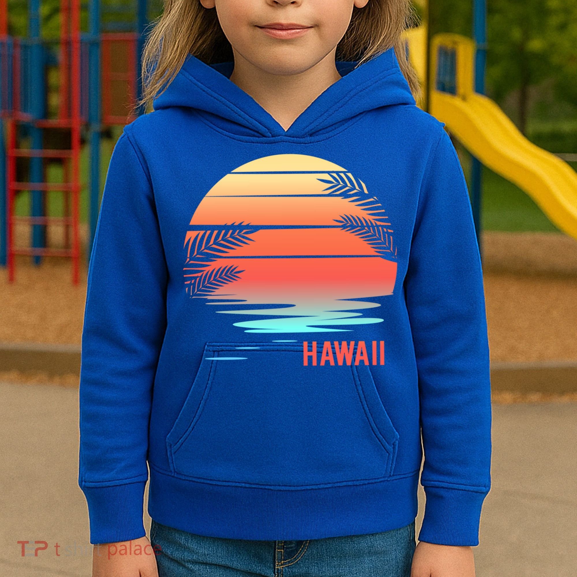 Hawaii Family Vacation Sunset Illustration Gift Kids Hoodie
