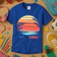 Hawaii Family Vacation Sunset Illustration Gift Kids T-Shirt thumb 3
