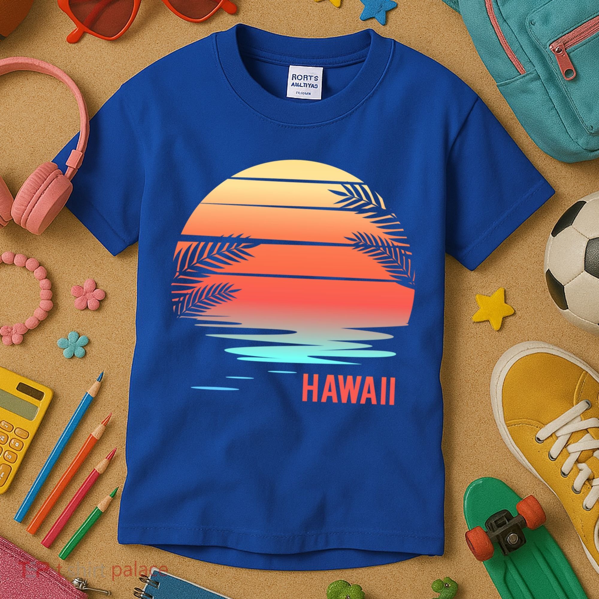 Hawaii Family Vacation Sunset Illustration Gift Kids T-Shirt