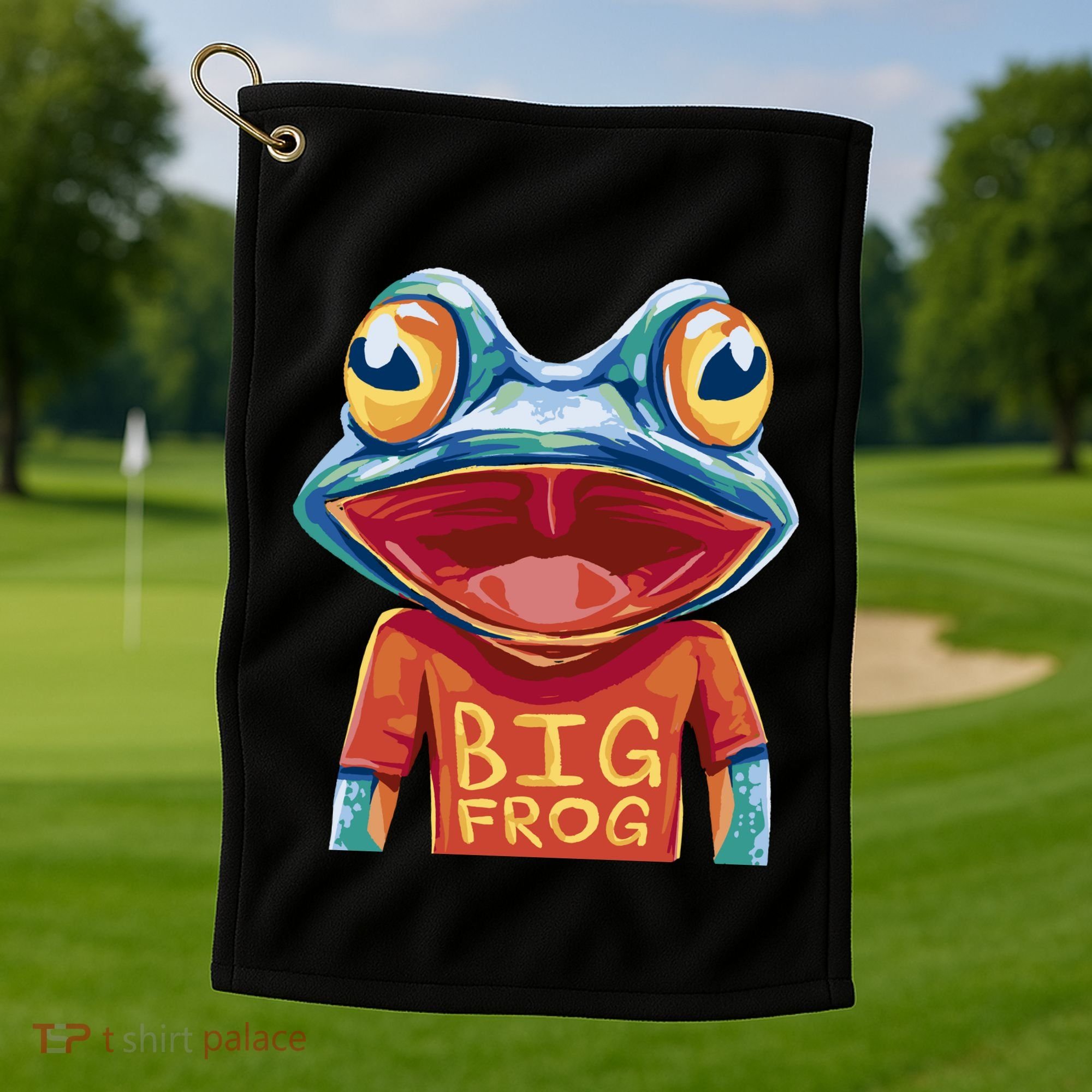 Happy Frog With Big Eyes Golf Towel