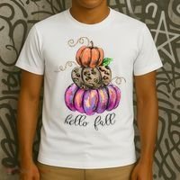 Hello Fall Watercolor Pumpkin Colorful Pumpkin Thanksgiving T-Shirt thumb 3