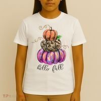 Hello Fall Watercolor Pumpkin Colorful Pumpkin Thanksgiving T-Shirt thumb 4