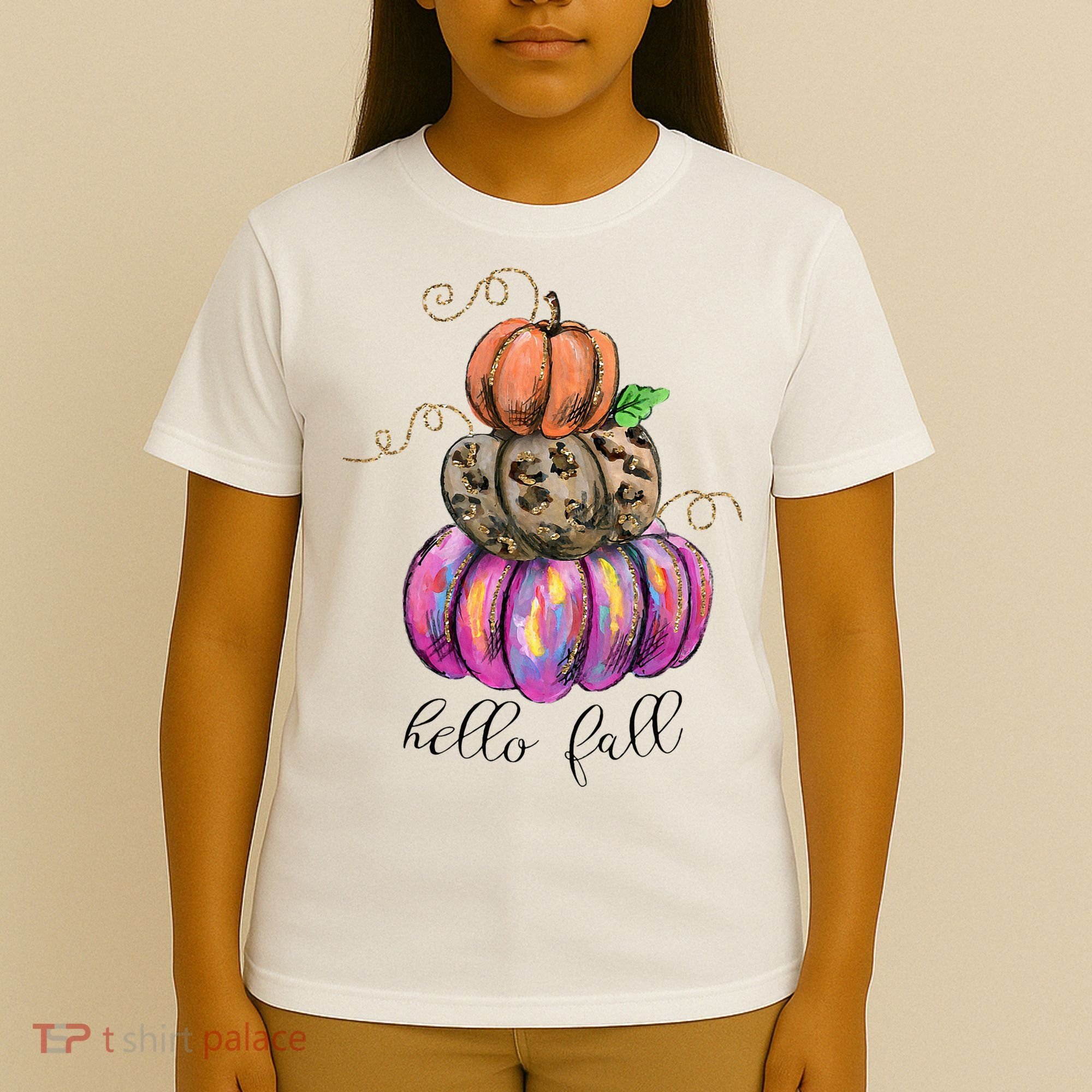 Hello Fall Watercolor Pumpkin Colorful Pumpkin Thanksgiving T-Shirt