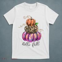 Hello Fall Watercolor Pumpkin Colorful Pumpkin Thanksgiving T-Shirt thumb 5