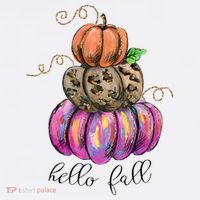 Hello Fall Watercolor Pumpkin Colorful Pumpkin Thanksgiving T-Shirt thumb 7