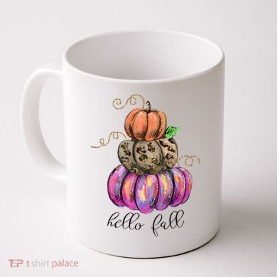 Hello Fall Watercolor Pumpkin Colorful Pumpkin Thanksgiving Coffee Mug