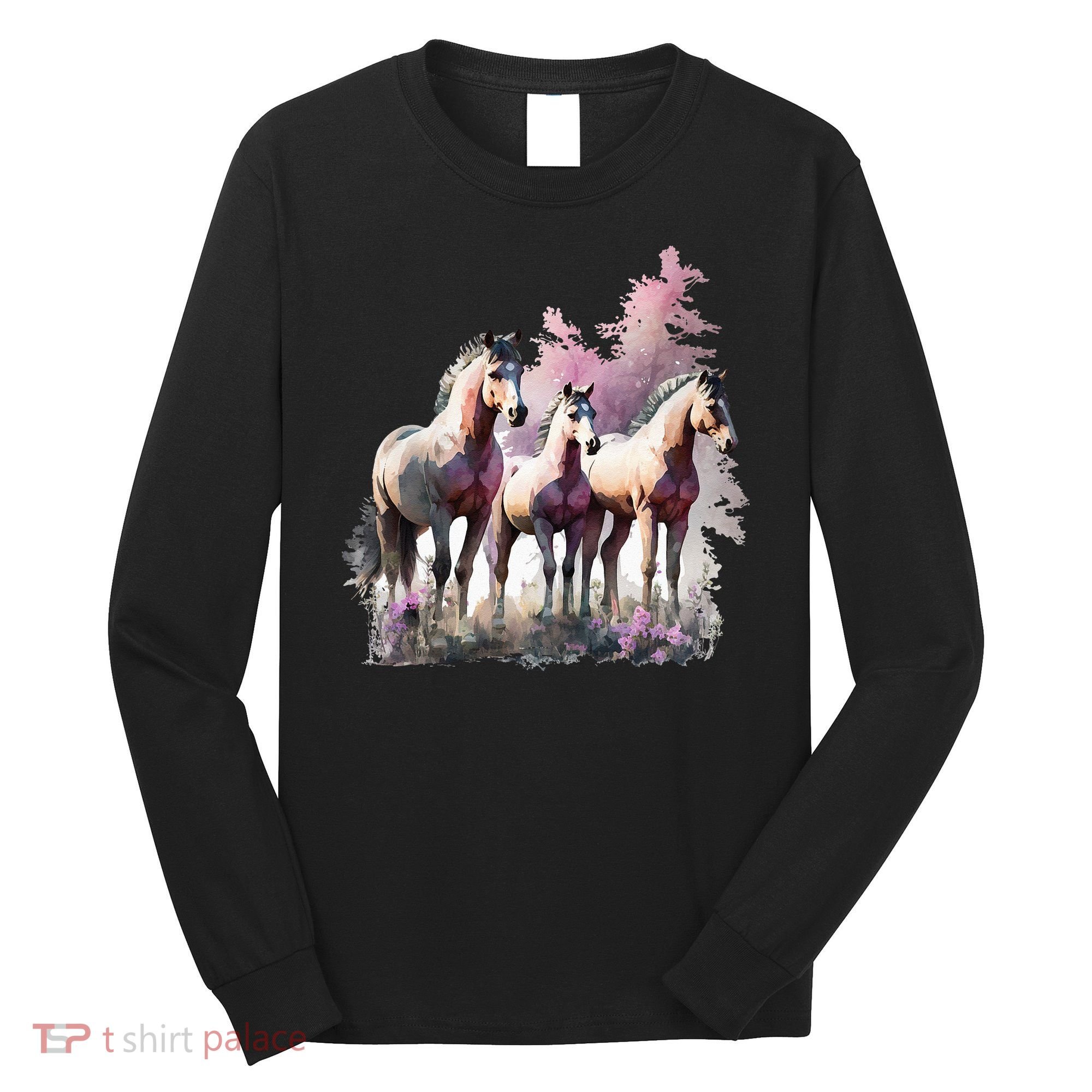 Horses Flowers Wild Mane Boho Western Southern Cow Long Sleeve Shirt