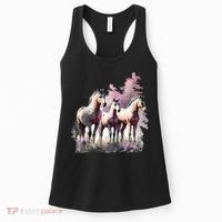 Horses Flowers Wild Mane Boho Western Southern Cow Women's Tank Top thumb 0