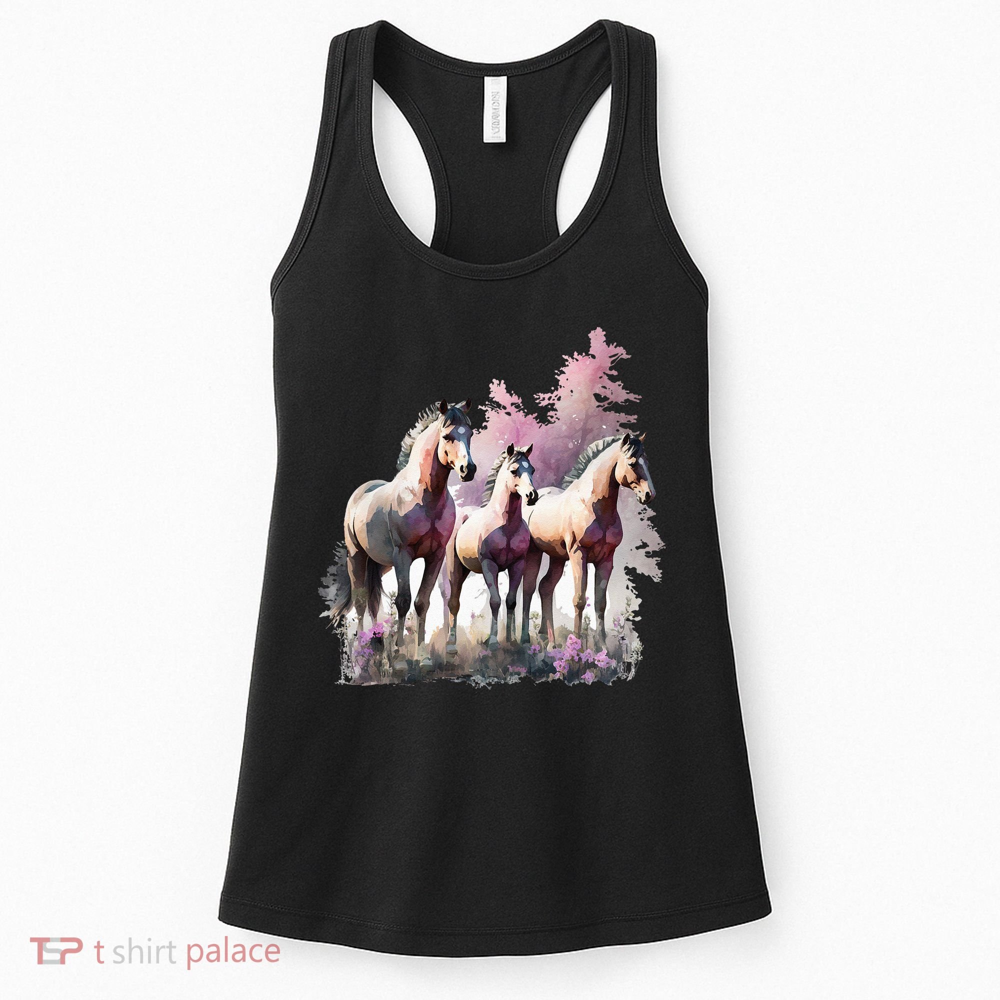 Horses Flowers Wild Mane Boho Western Southern Cow Women's Tank Top