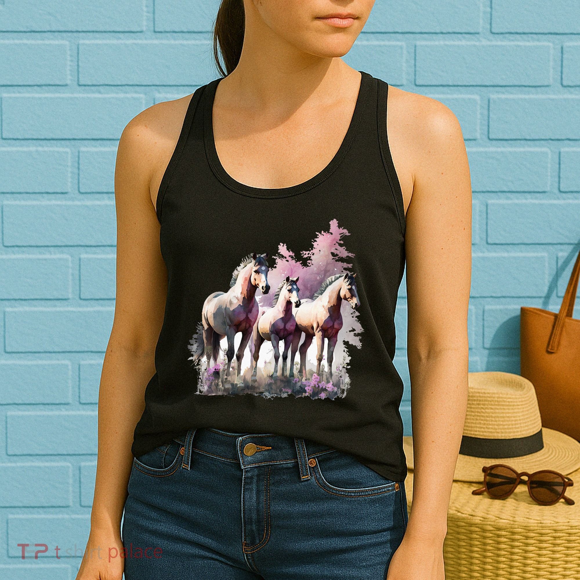 Horses Flowers Wild Mane Boho Western Southern Cow Women's Tank Top