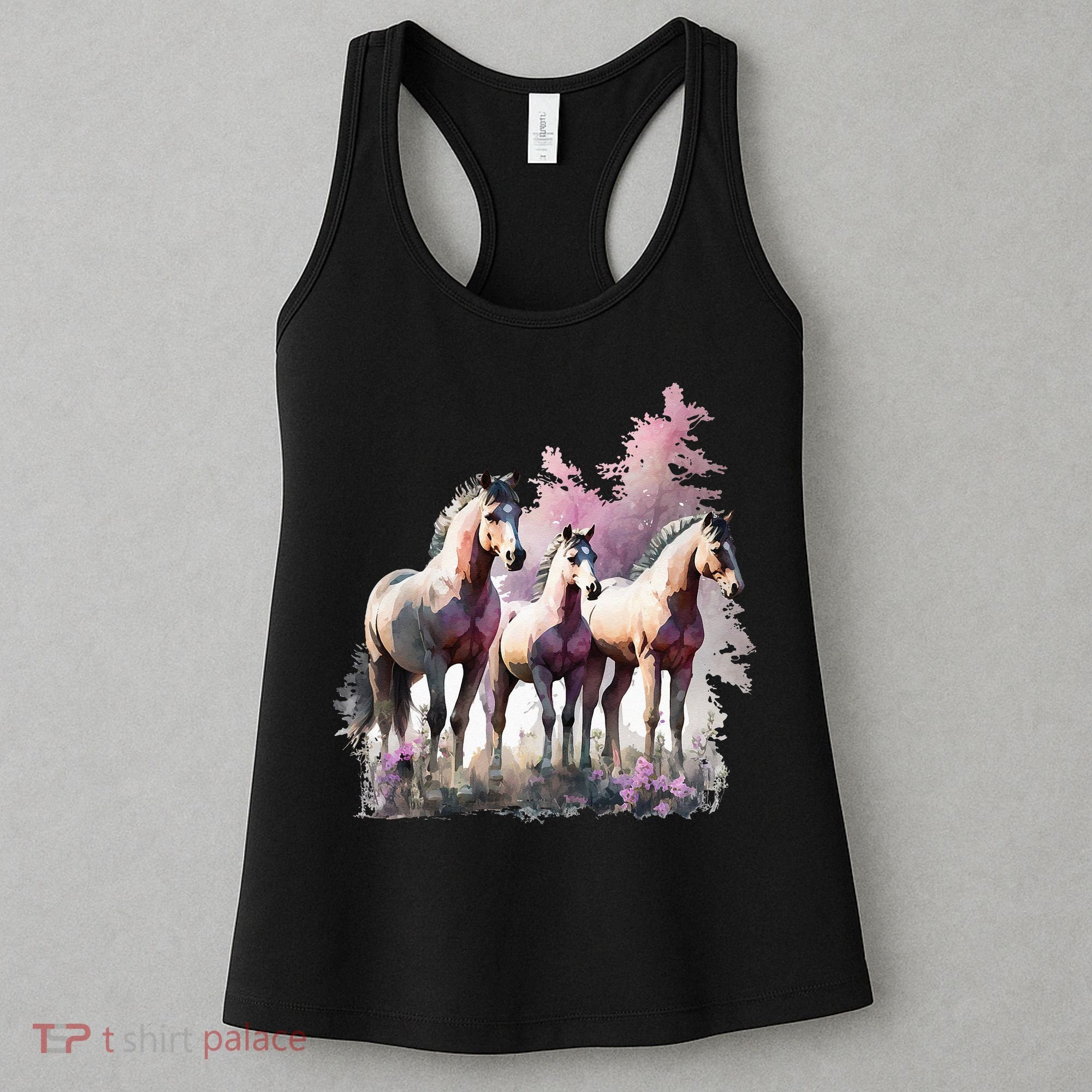 Horses Flowers Wild Mane Boho Western Southern Cow Women's Tank Top