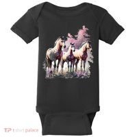 Horses Flowers Wild Mane Boho Western Southern Cow Baby Bodysuit thumb 0