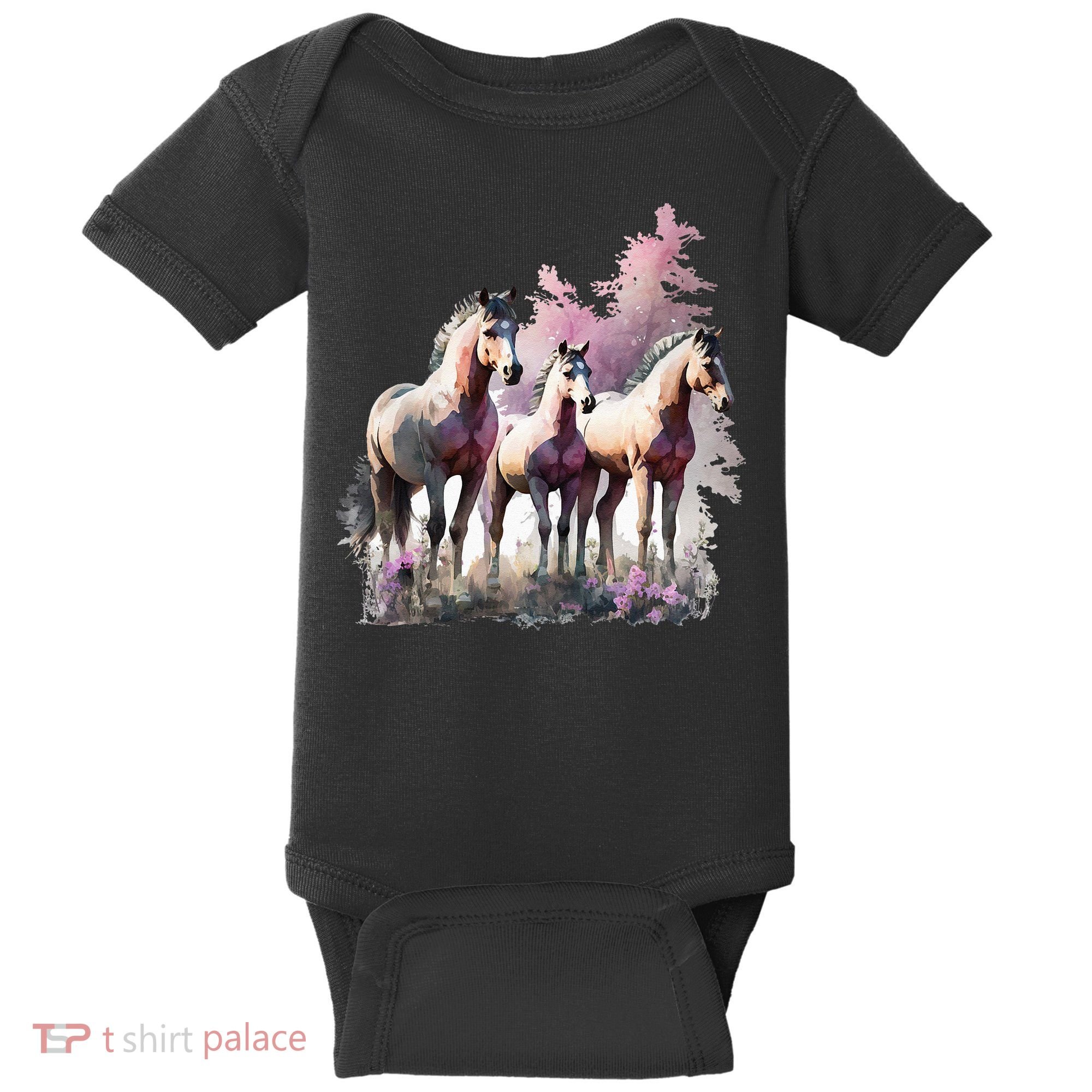 Horses Flowers Wild Mane Boho Western Southern Cow Baby Bodysuit