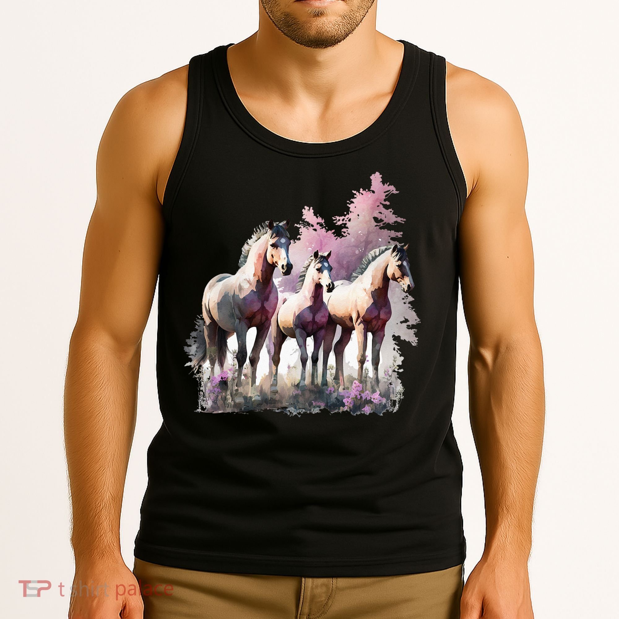 Horses Flowers Wild Mane Boho Western Southern Cow Tank Top