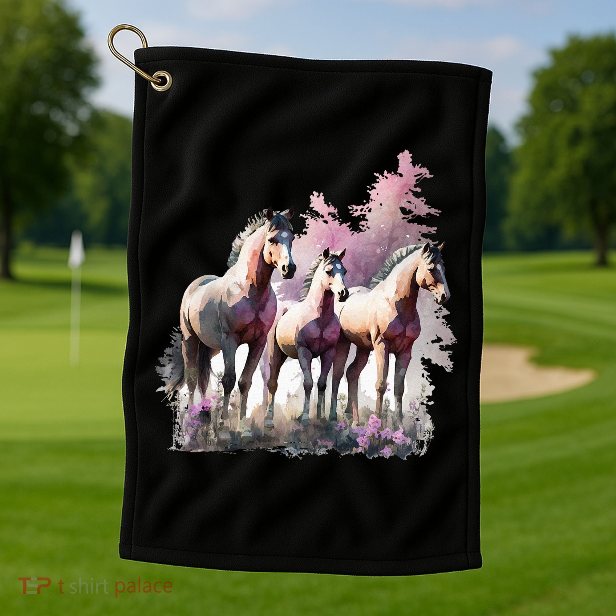 Horses Flowers Wild Mane Boho Western Southern Cow Golf Towel