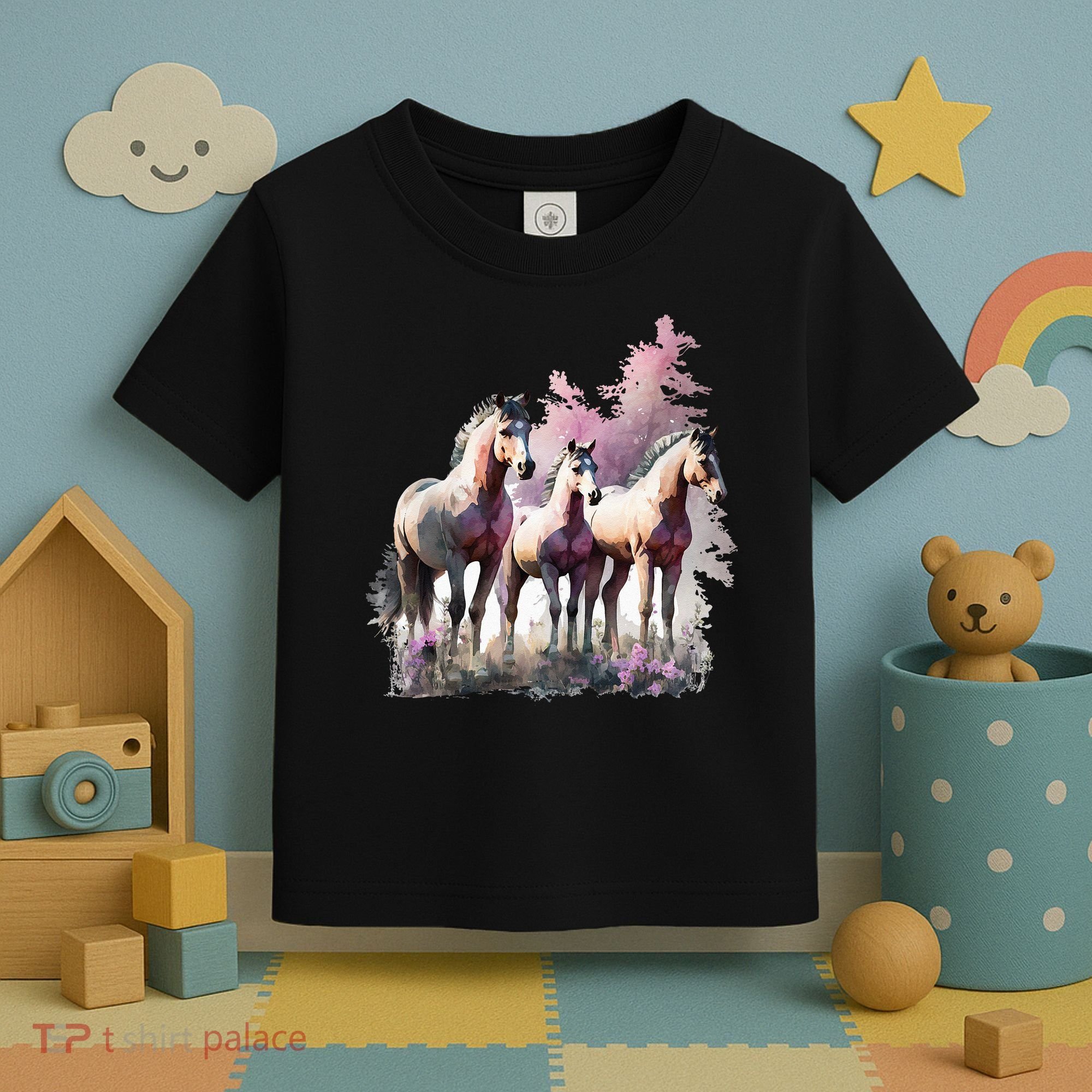 Horses Flowers Wild Mane Boho Western Southern Cow Toddler T-Shirt