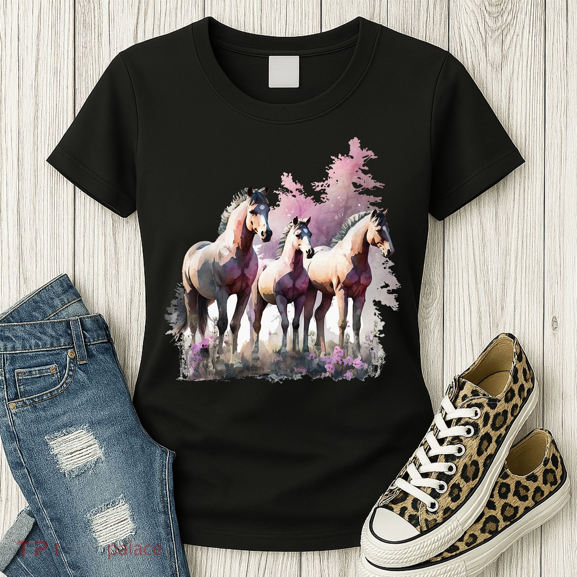 Horses Flowers Wild Mane Boho Western Southern Cow Women's T-Shirt