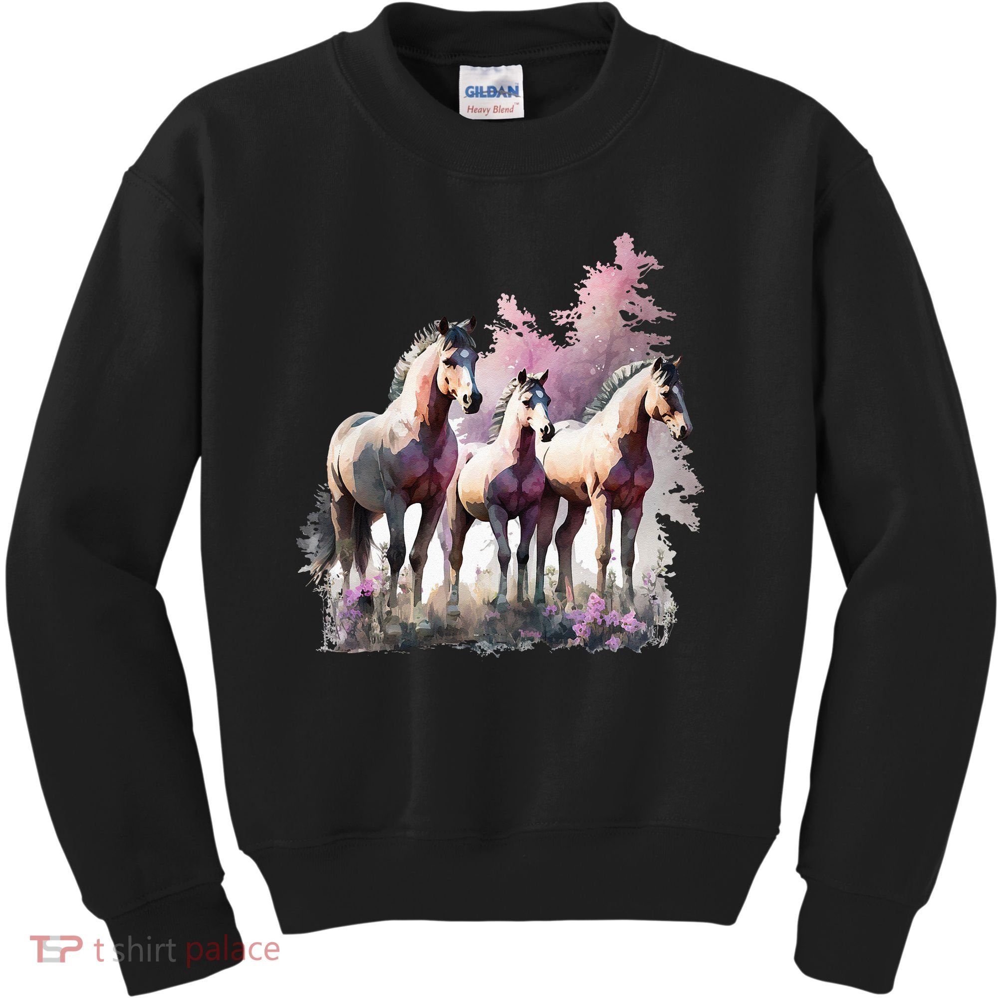 Horses Flowers Wild Mane Boho Western Southern Cow Kids Sweatshirt