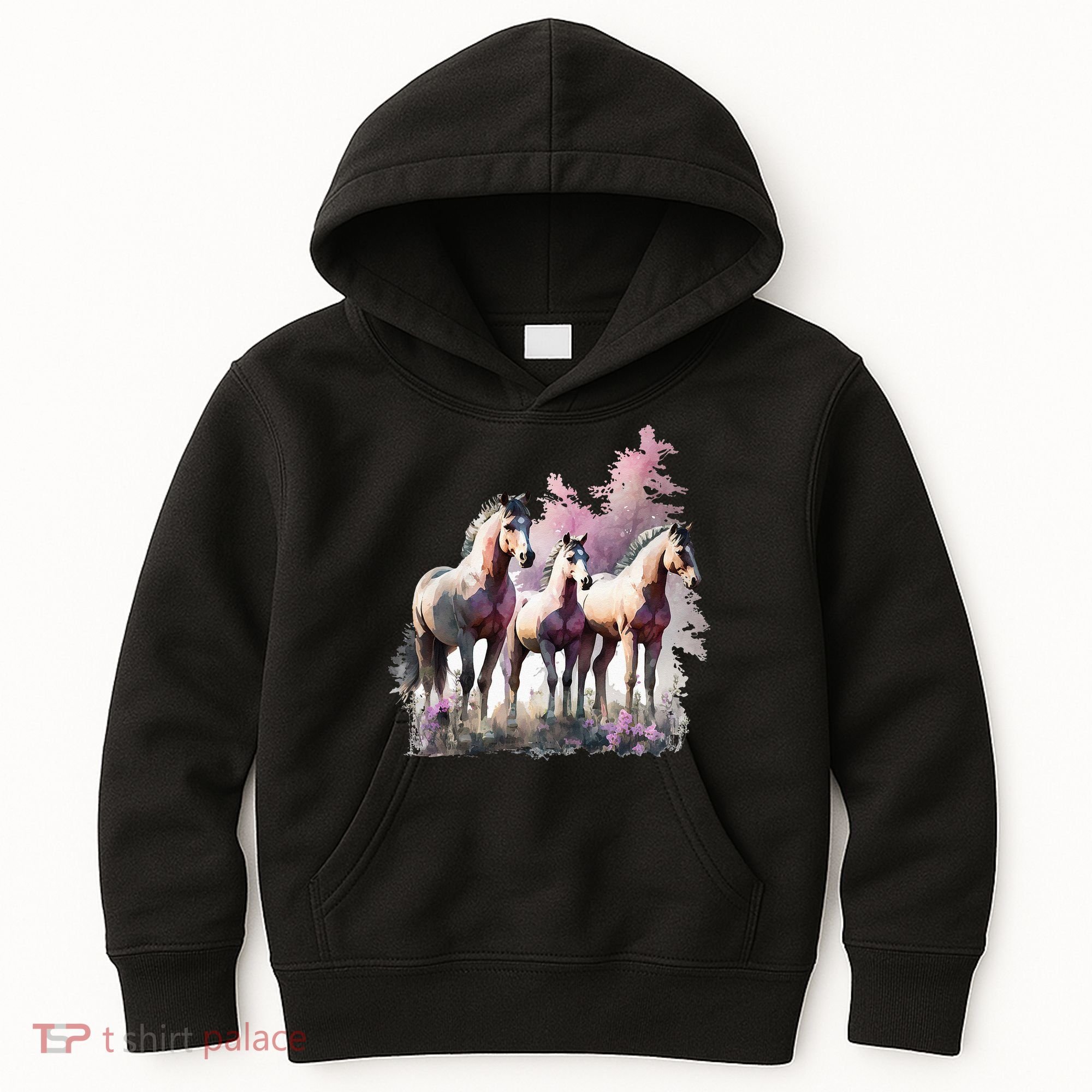 Horses Flowers Wild Mane Boho Western Southern Cow Kids Hoodie