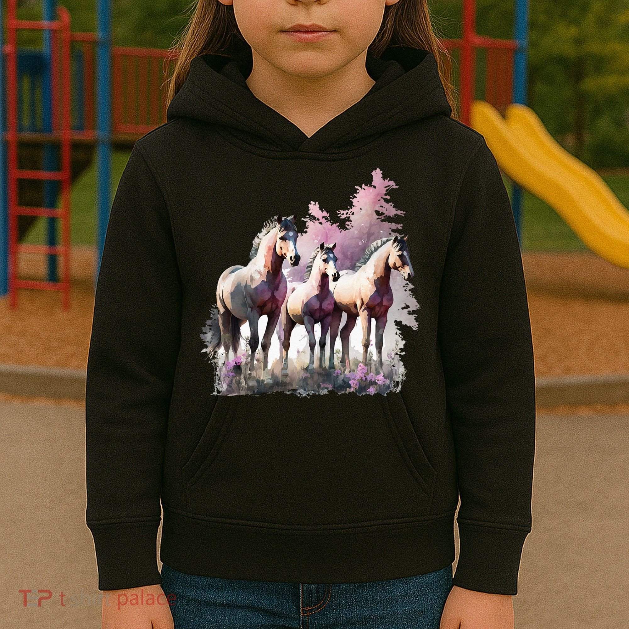 Horses Flowers Wild Mane Boho Western Southern Cow Kids Hoodie