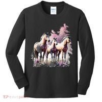 Horses Flowers Wild Mane Boho Western Southern Cow Kids Long Sleeve Shirt thumb 0