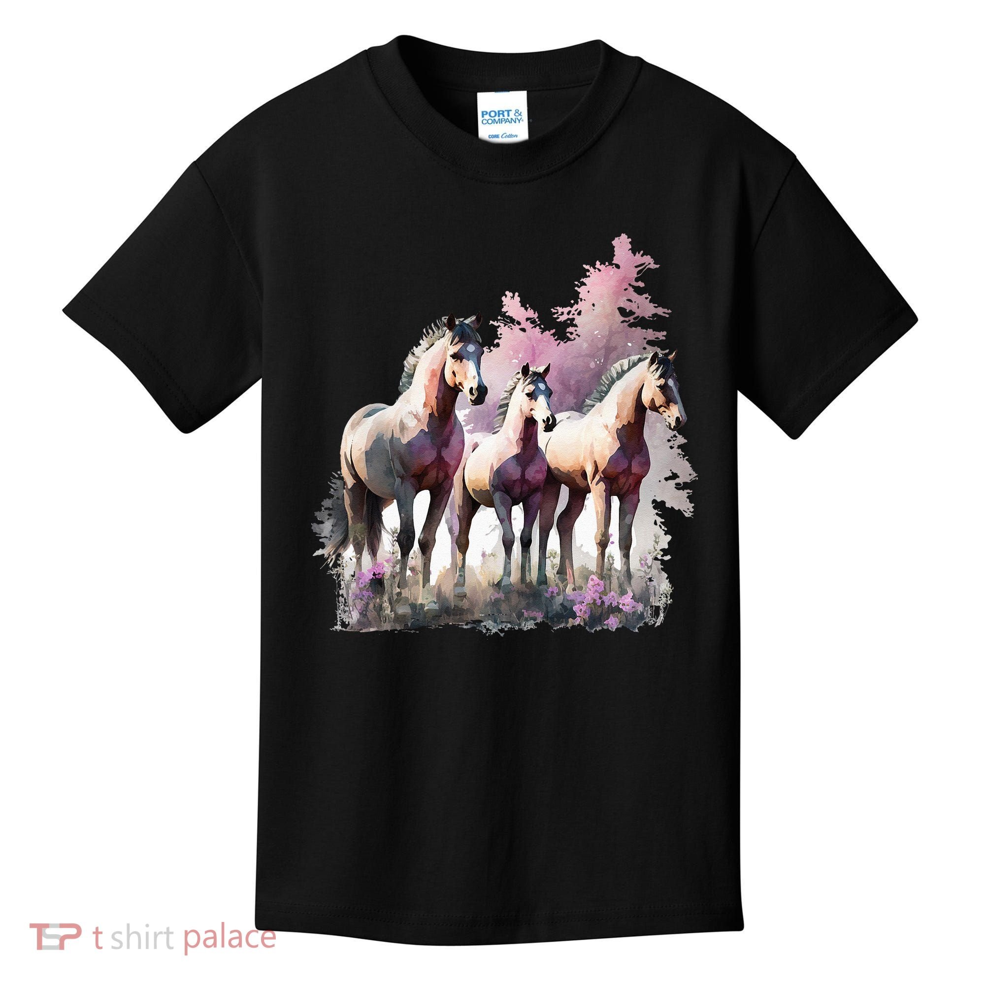 Horses Flowers Wild Mane Boho Western Southern Cow Kids T-Shirt