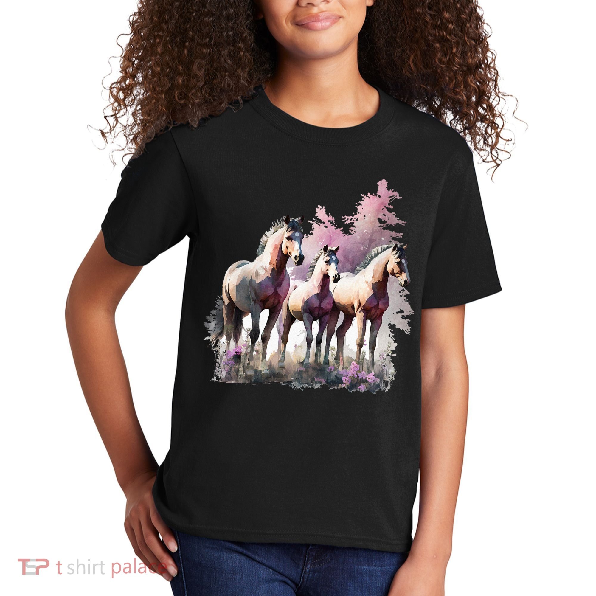 Horses Flowers Wild Mane Boho Western Southern Cow Kids T-Shirt