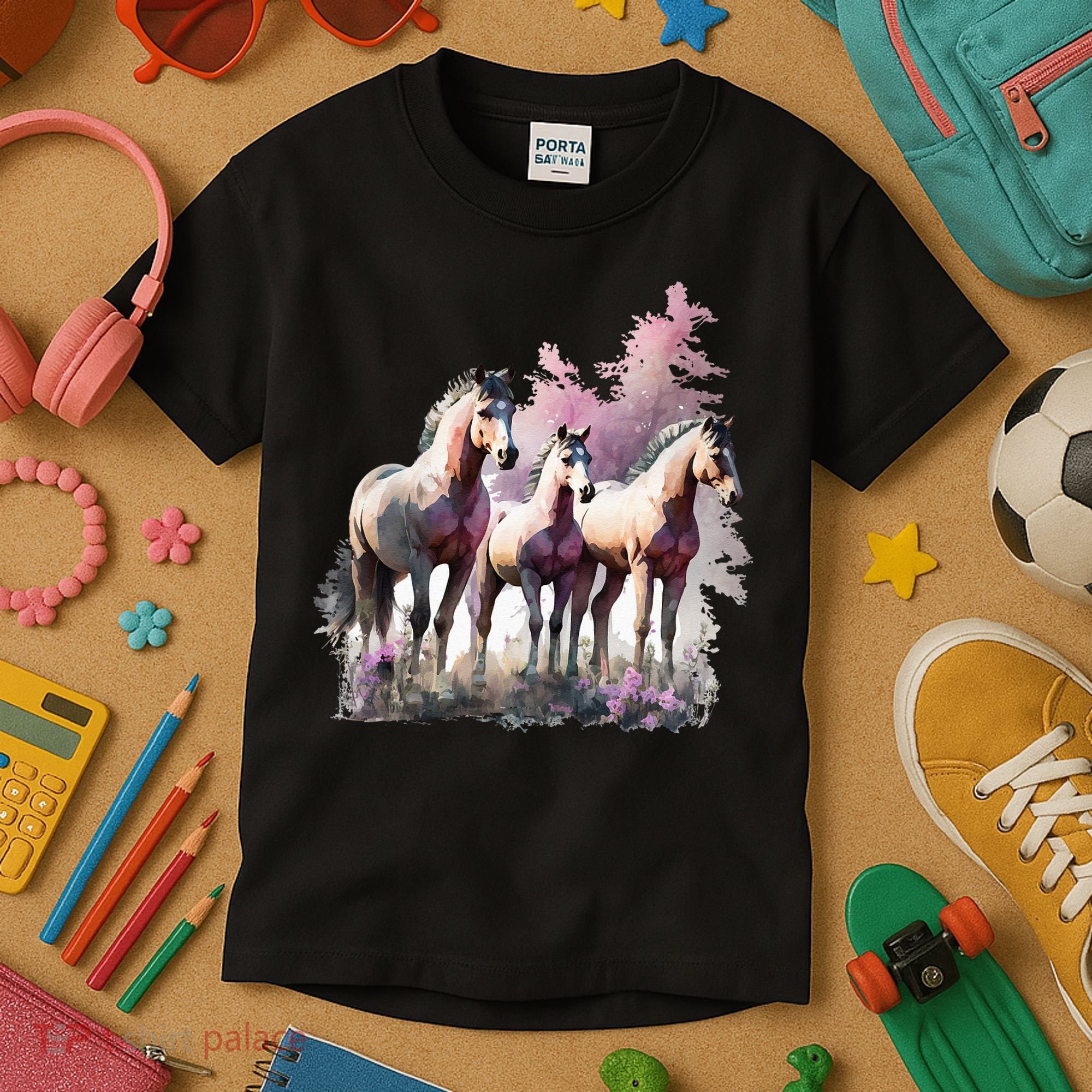 Horses Flowers Wild Mane Boho Western Southern Cow Kids T-Shirt