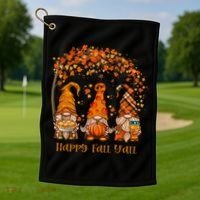 Happy Fall Y'all Gnome Autumn Gnomes Pumpkin Spice Season Golf Towel thumb 1