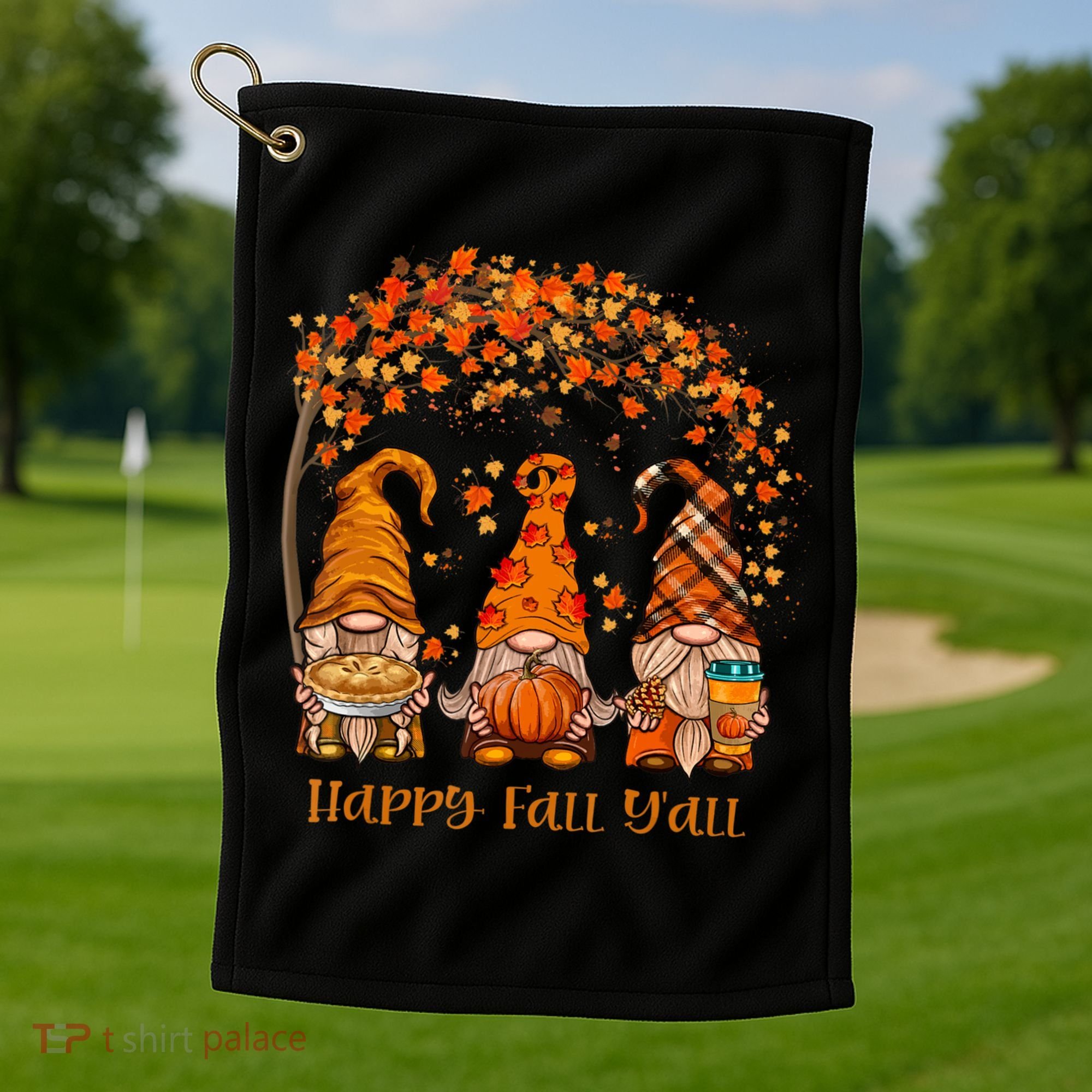 Happy Fall Y'all Gnome Autumn Gnomes Pumpkin Spice Season Golf Towel