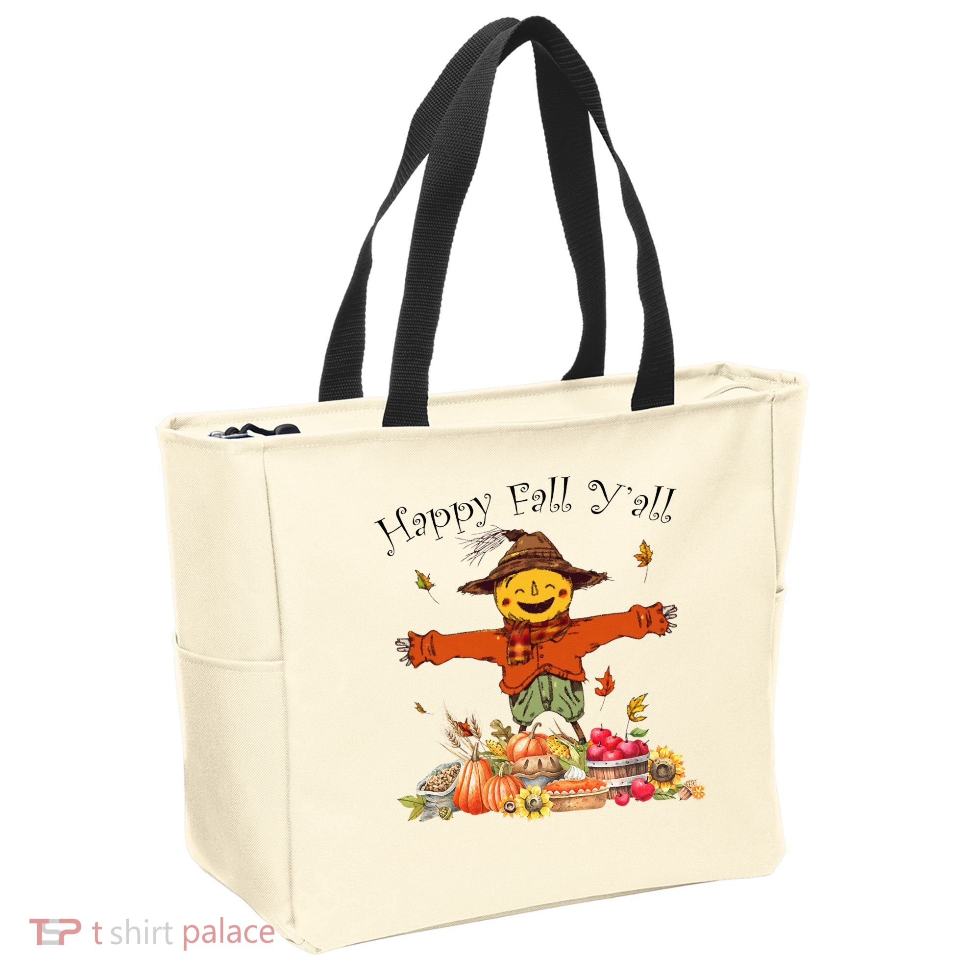 Happy Fall Yall Scarecrow Pumpkin Thanksgiving Halloween Tote Bag