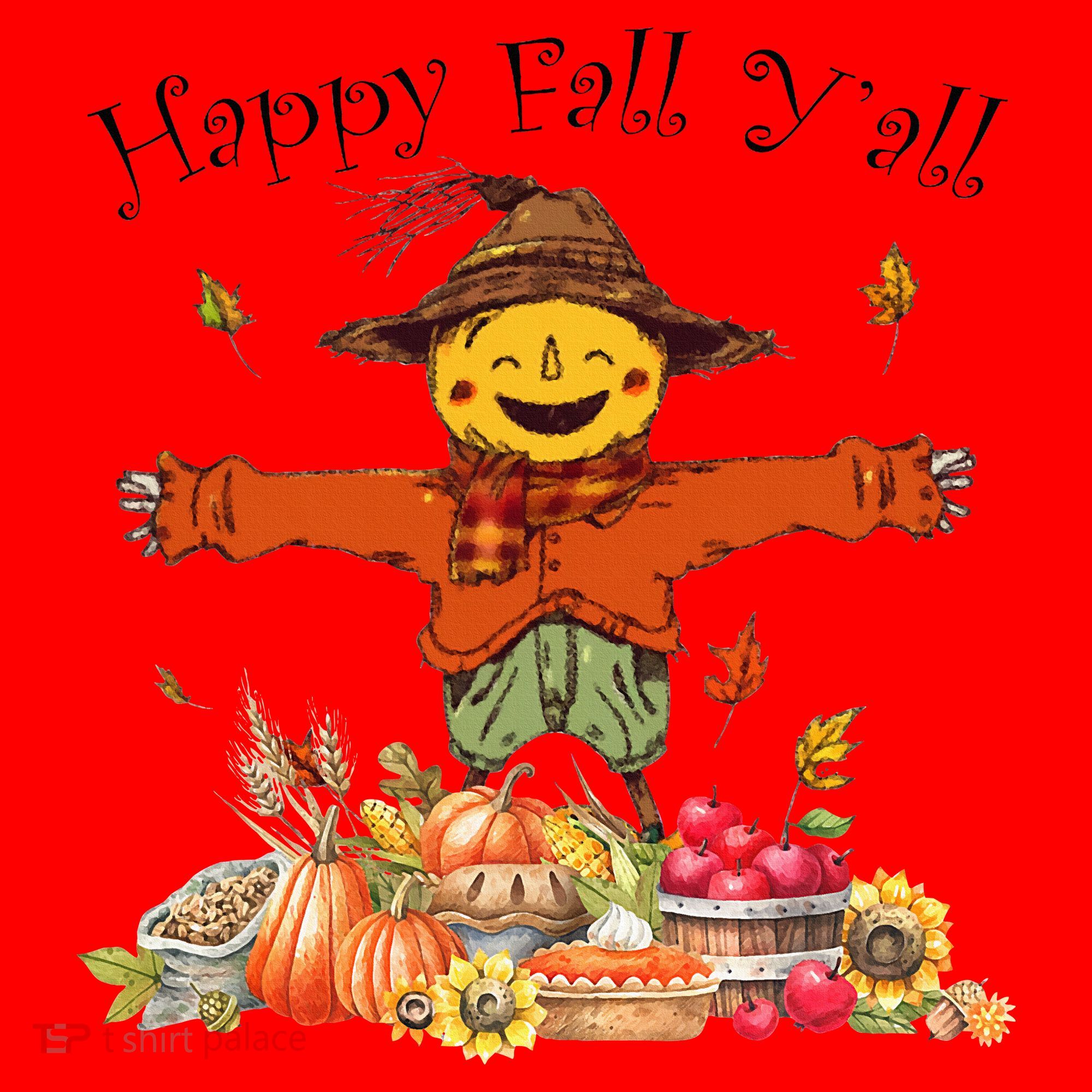 Happy Fall Yall Scarecrow Pumpkin Thanksgiving Halloween Santa Hat