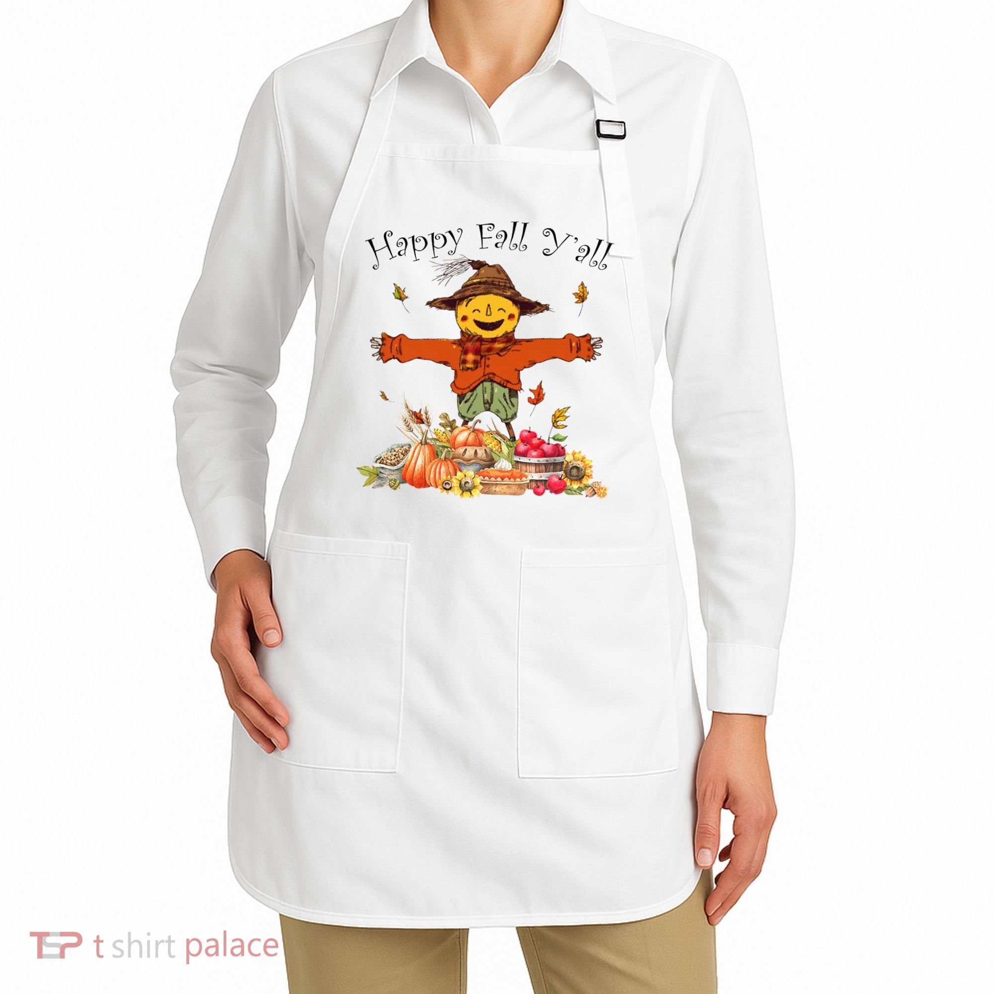 Happy Fall Yall Scarecrow Pumpkin Thanksgiving Halloween Apron