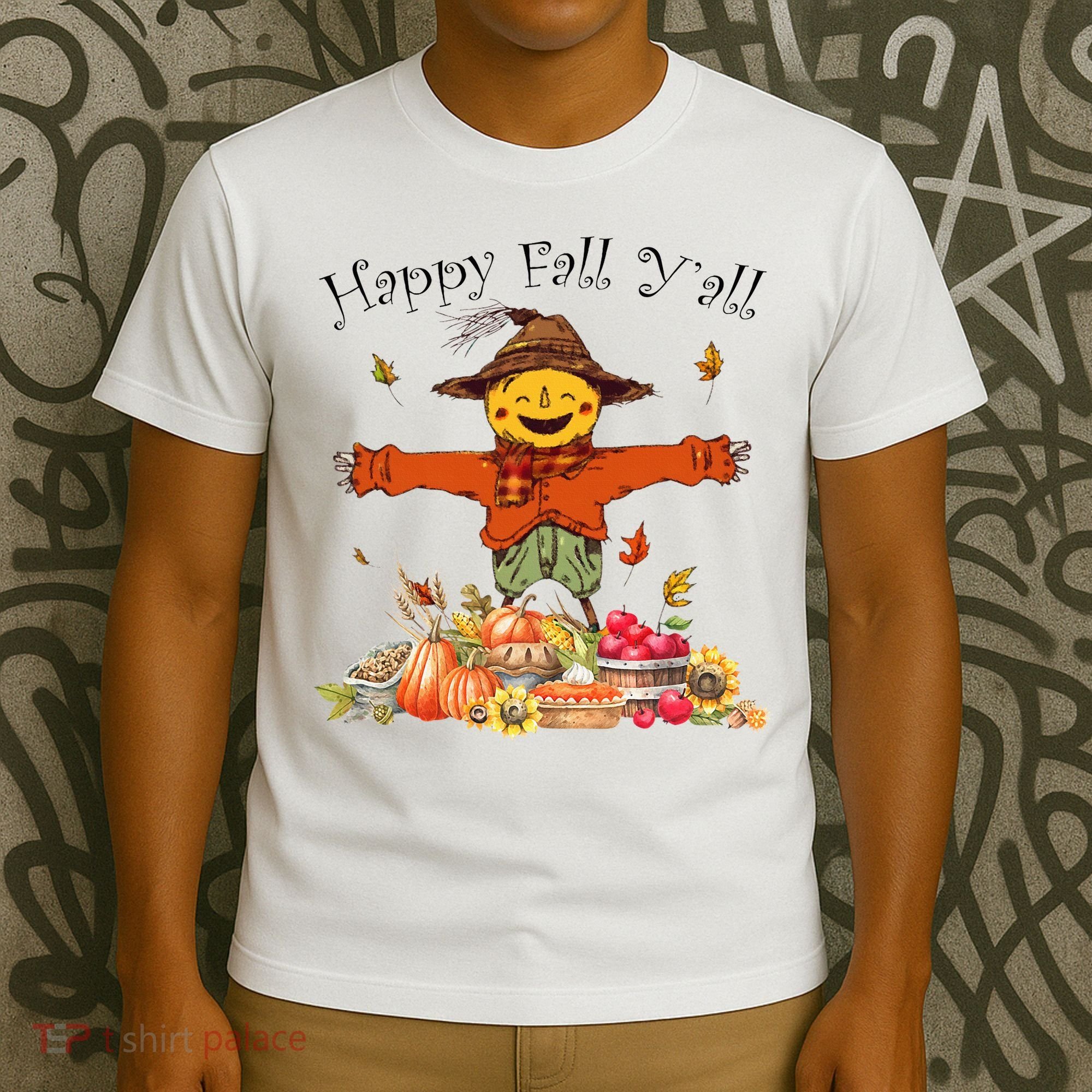 Happy Fall Yall Scarecrow Pumpkin Thanksgiving Halloween T-Shirt
