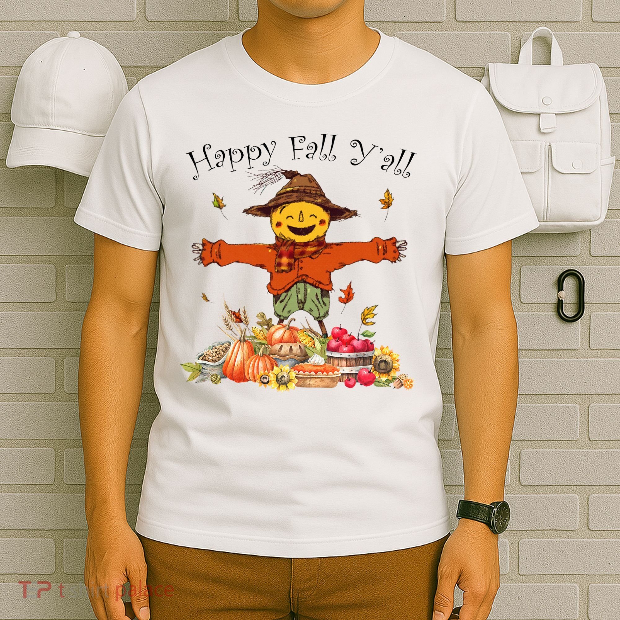 Happy Fall Yall Scarecrow Pumpkin Thanksgiving Halloween T-Shirt