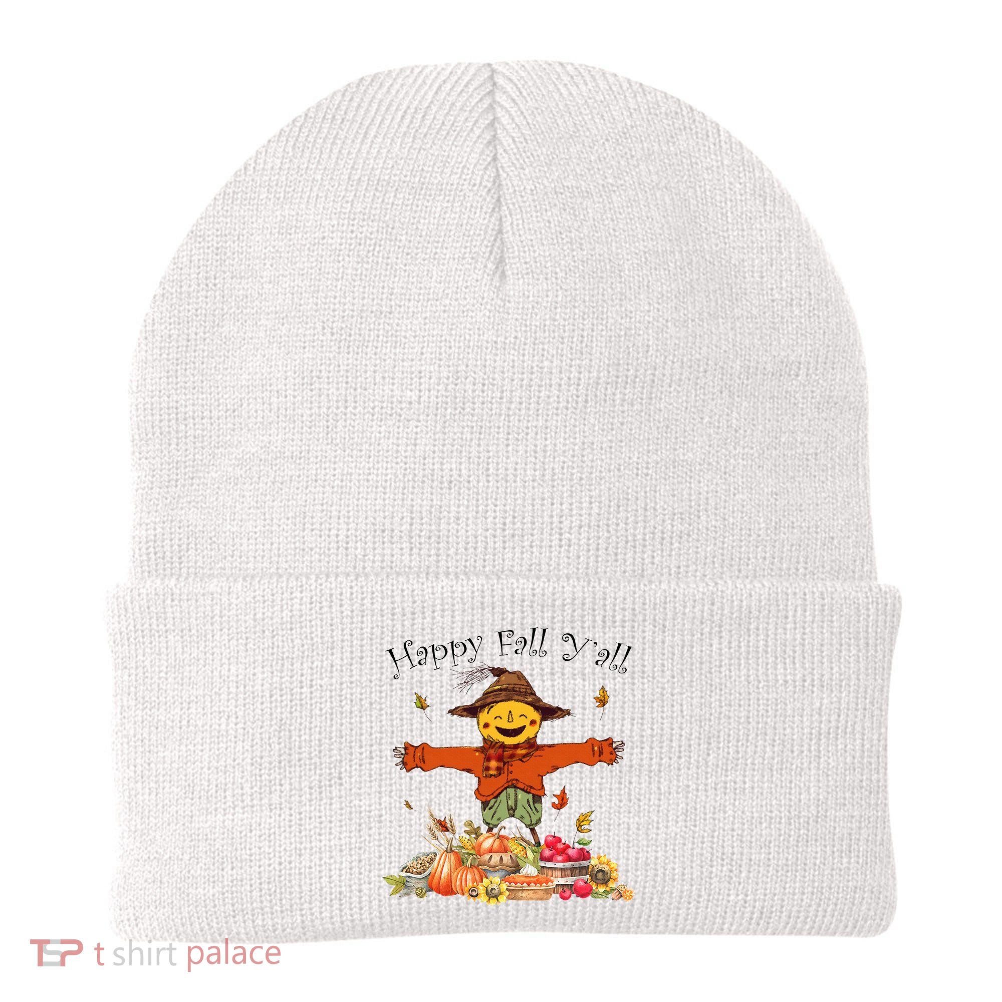 Happy Fall Yall Scarecrow Pumpkin Thanksgiving Halloween Beanie